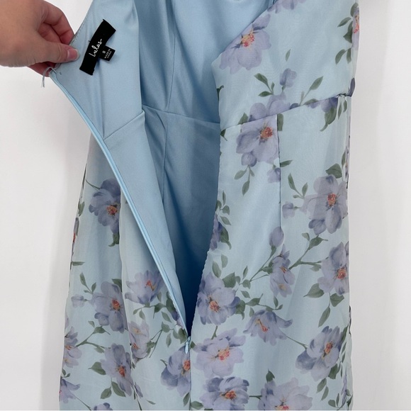 Lulus Floral Organza Maxi Dress Trumpet Tiered Ruffles Blue Purple Dress Small - Picture 6 of 11